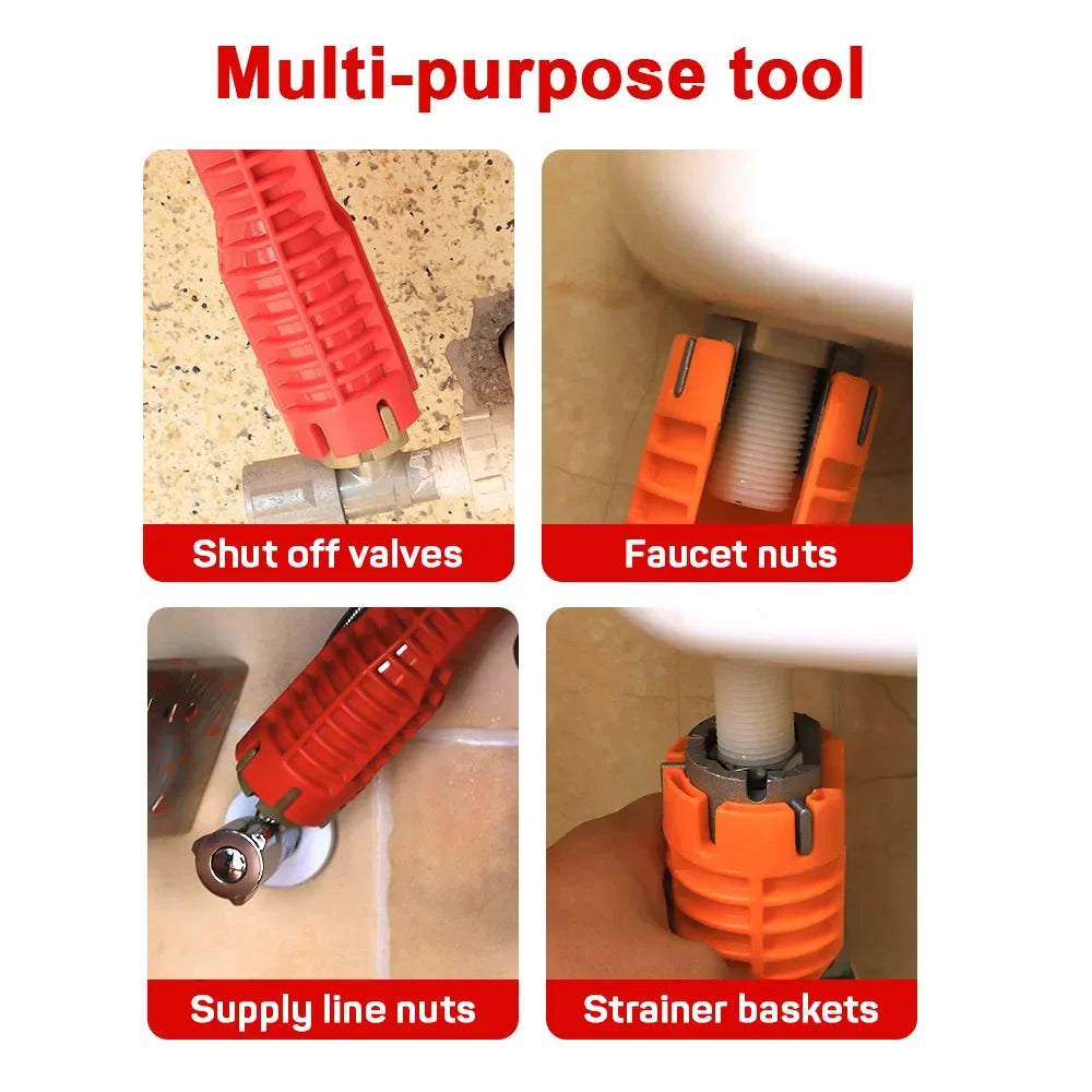 Multifunktionaler 14-in-1 Sanitärschlüssel mit Anti-Rutsch-Griff für Bad - Küche