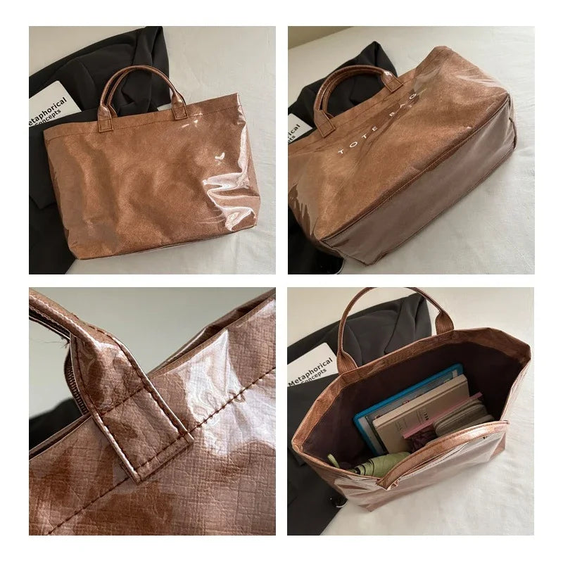 Transparente Einkaufstasche mit Retro Buchstaben großes Fassungsvermögen Damen