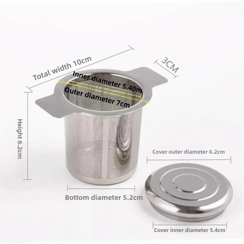 Edelstahl Teesieb mit Doppelgriff und Deckel fuer praktischen Genuss