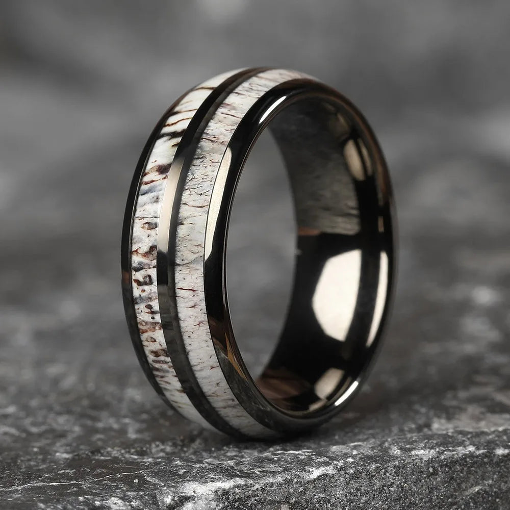 Elegante Herren Edelstahlring 8mm mit Bernstein Inlay