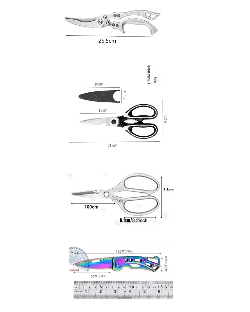 Edelstahl Küchenmesser Schere Set – Klappbar, Sicher, für Obst, Fleisch, Fisch
