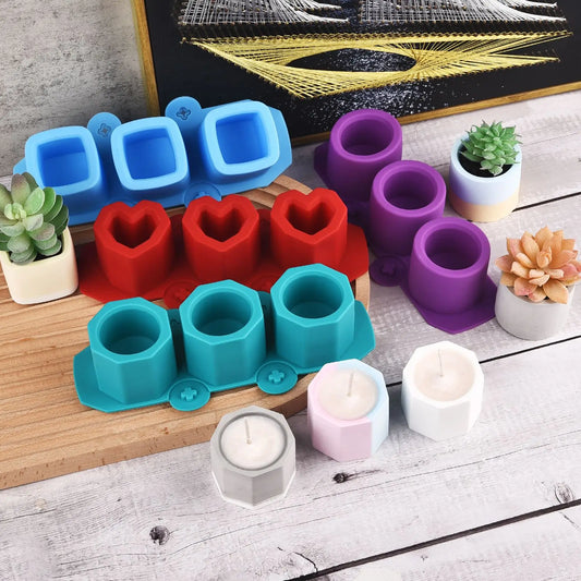 3-Loch Runde Silikonform für Beton Blumentopf DIY Deko Sukkulenten