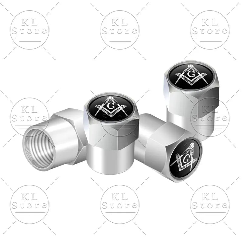4er Set Radventilkappen mit Freimaurer Emblem Aluminiumlegierung Wasserdicht