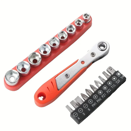 Kompaktes 11-teiliges Mini Ratschenschlüssel-Set mit 10 langlebigen S2 Stahlbits