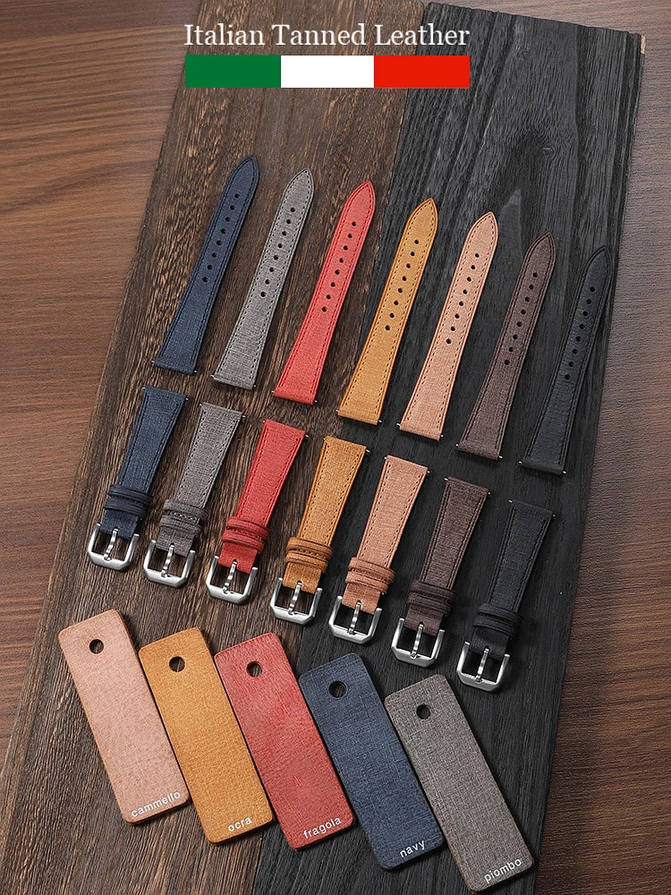 20 mm 22 mm Leder Uhrenarmband handgefertigt mit Leinenstruktur Schnellverschluss-Yabubest - Home & More