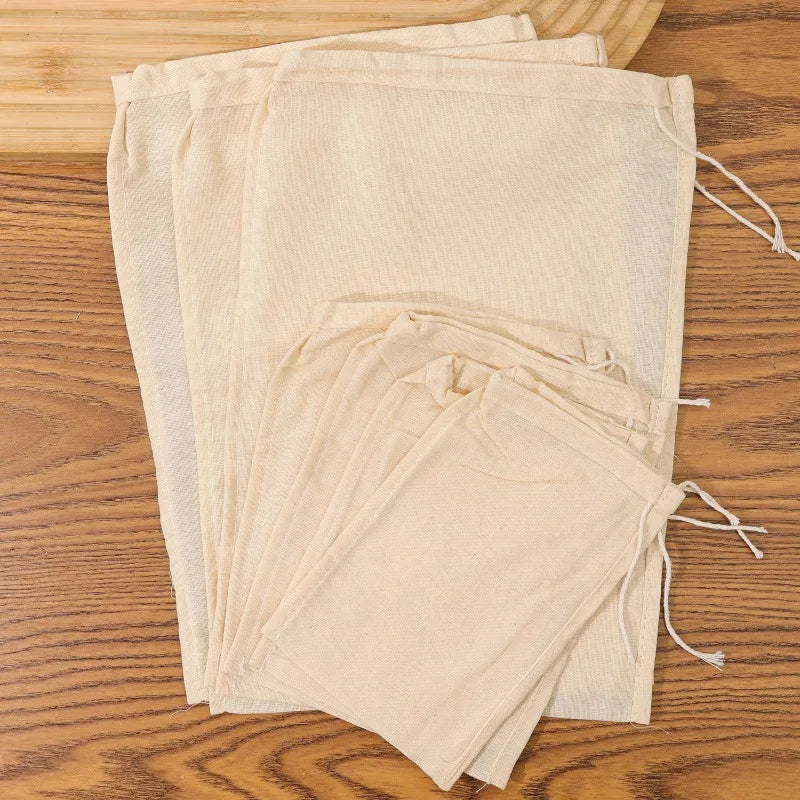 Baumwollbeutel mit Kordelzug als wiederverwendbares Filtertuch