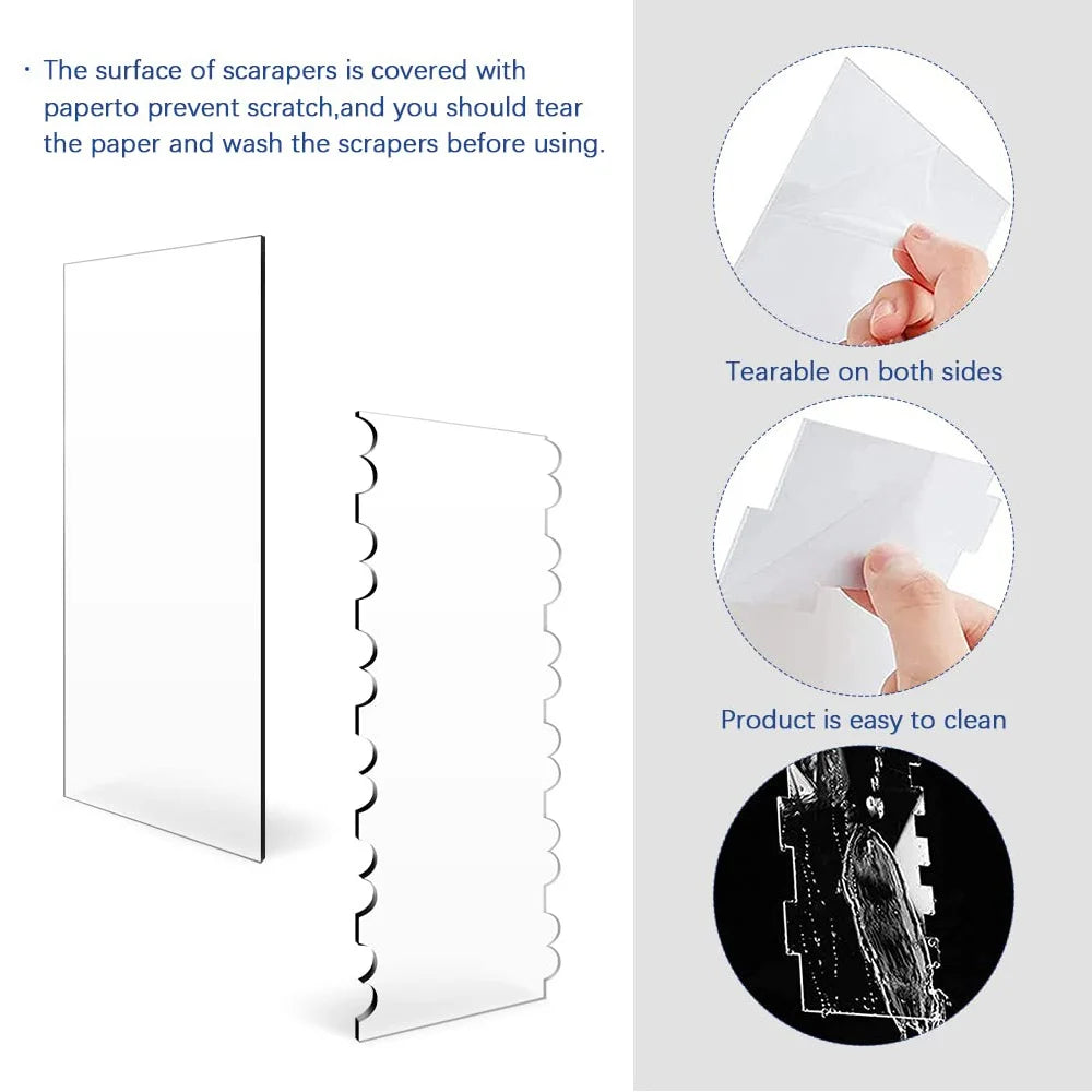 Acryl Kuchen Schaber Set für glatte Buttercreme und professionelle Kuchendeko