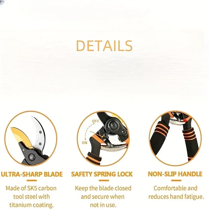 Robuste Gartenschere mit Anti Rutsch Griff für präzises Schneiden