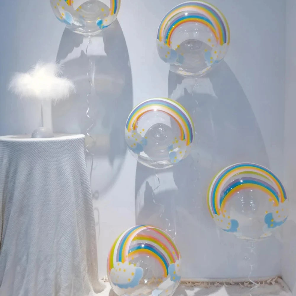 5er Set bedruckte Bobo-Bälle mit Regenbogenmotiv für Party & Dekor