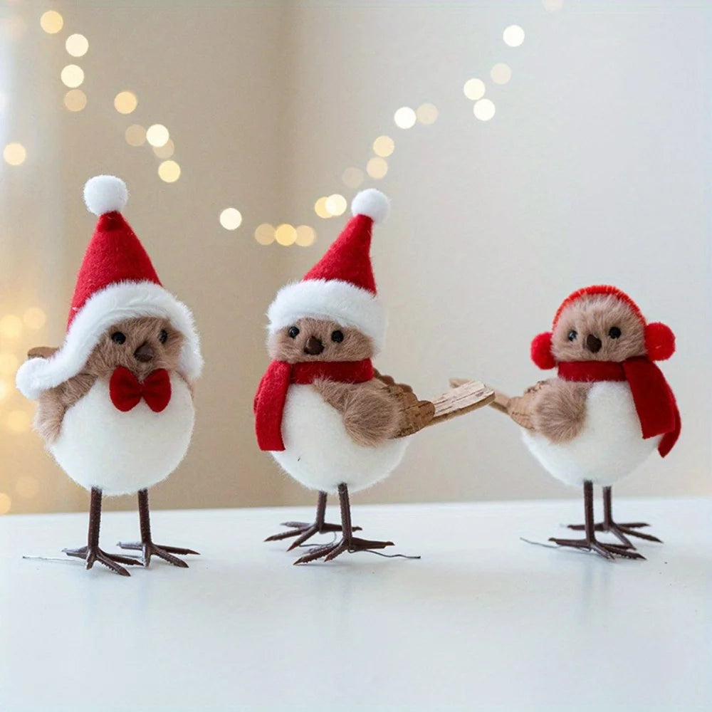 Festliche Schaumstoffvögel mit Schals für Weihnachtsbaum-Deko