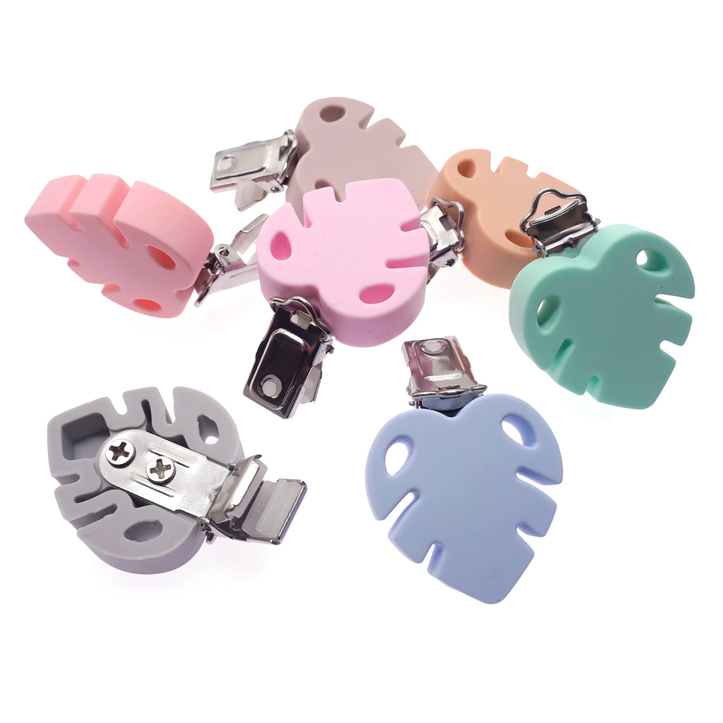 3er Set bunte Silikon Schnullerclips Blattform BPA frei Baby Zubehör