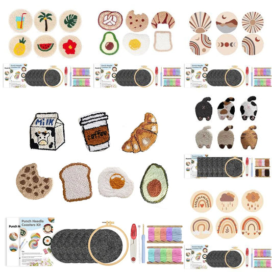 Punch Needle Coaster Kit mit selbstklebendem Filzgarn für Anfänger