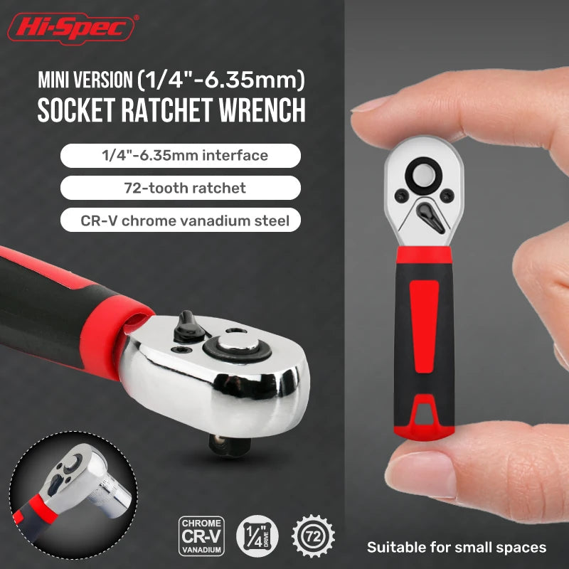 Hi-Spec 1/4 Zoll Doppelkopf-Schnellratschenschlüssel - Mini-Steckschlüsselsatz-Yabubest - Home & More