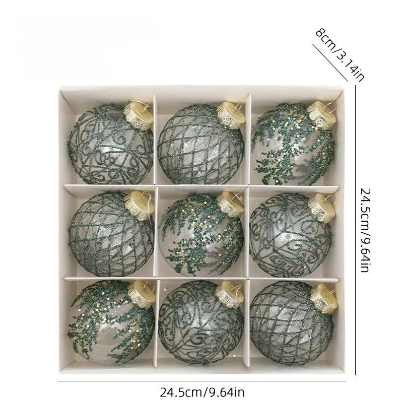 Transparentes Weihnachtskugel Set in Weiß und Champagnergrün