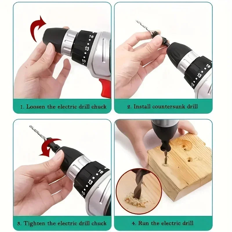 Präzises 5-teiliges Holzbohrer-Set mit Senkkopf - Sechskantgriff für Profis