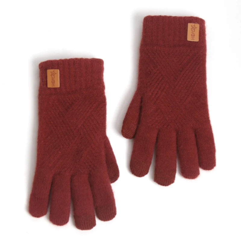 Warme Damen Alpaka Strickhandschuhe mit Fleecefutter und Touchscreen