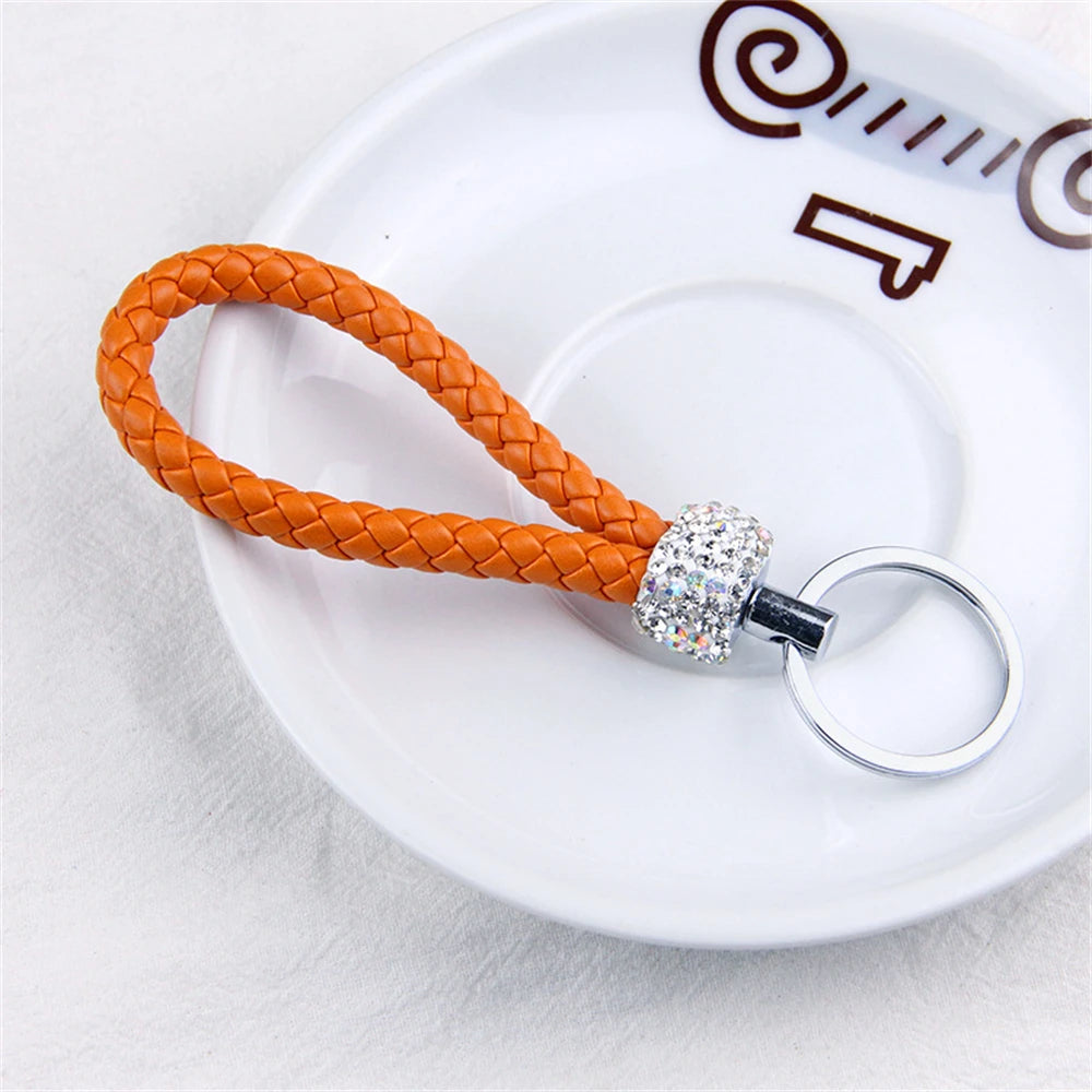Stilvoller PU-Leder Schlüsselbund mit Glitter - Strass, geflochtenes Seil, Unisex