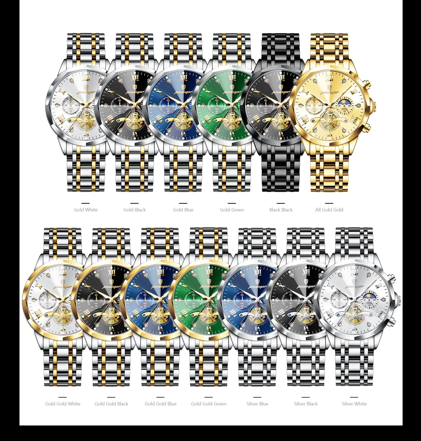 Wasserdichte Luxusuhr mit Chronograph und Edelstahlarmband Herren-Yabubestshop