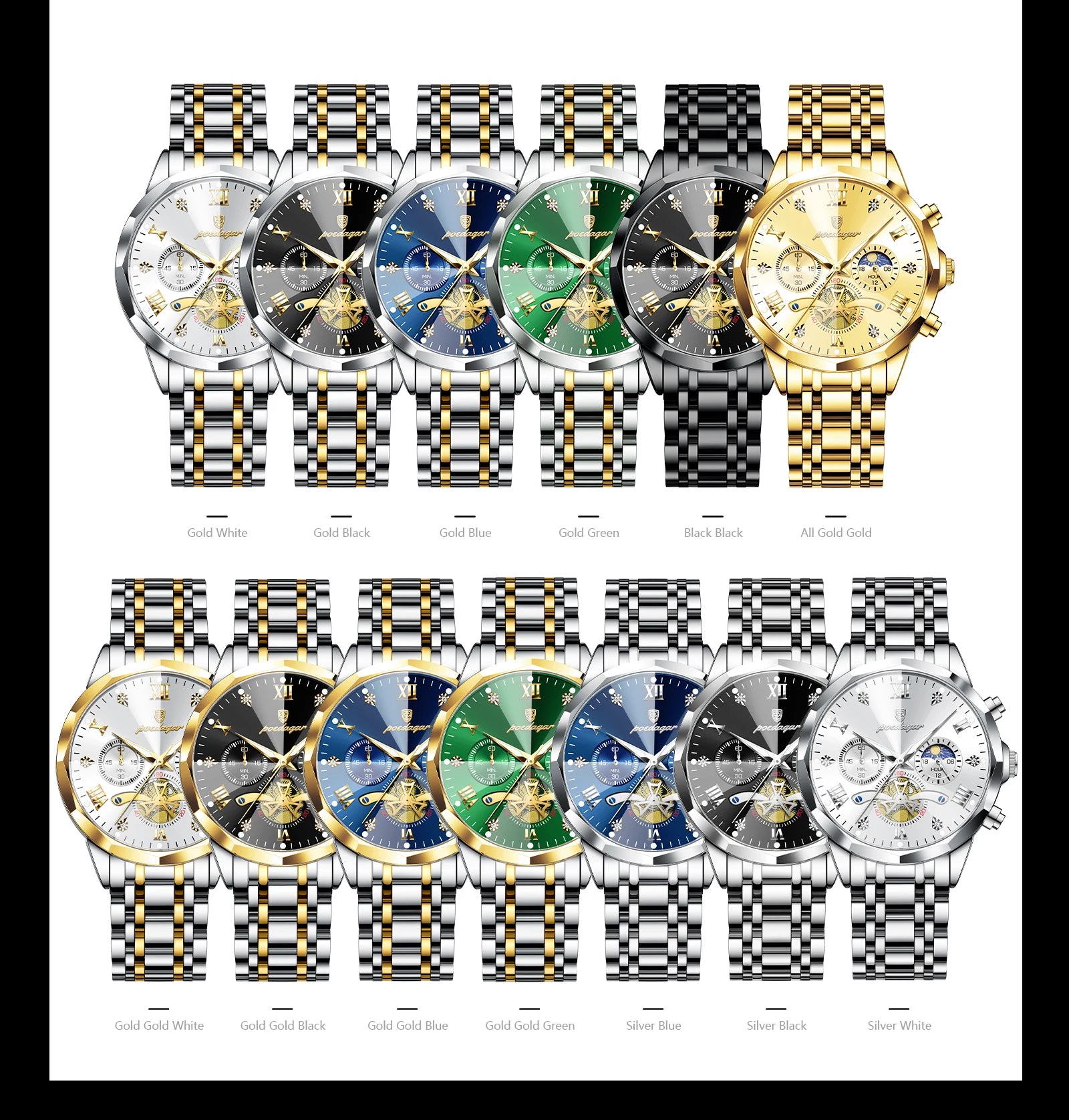 Wasserdichte Luxusuhr mit Chronograph und Edelstahlarmband Herren-Yabubestshop