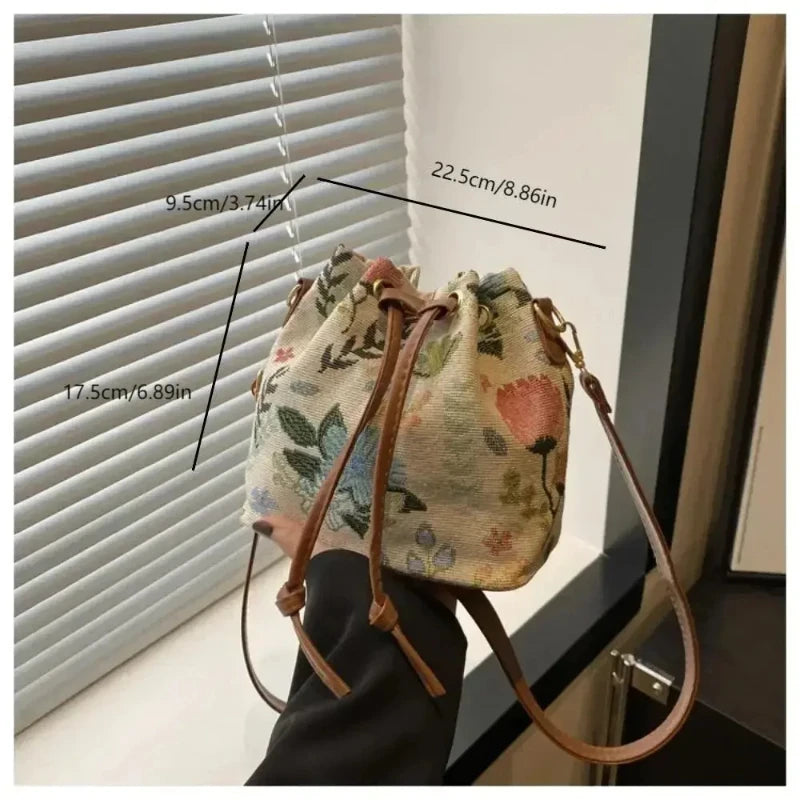 Vintage Umhängetasche mit Blumenmuster für Damen – Softes Kunstleder