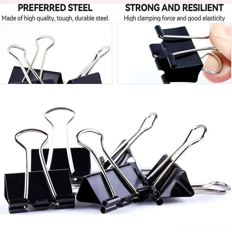 Robuste schwarze Binder-Clips in 6 Größen – langlebig - perfekt für Büro - Schule