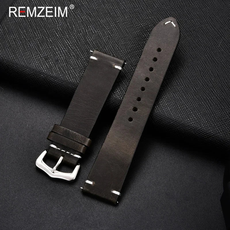 Vintage Echtleder Uhrenarmband 18-24mm mit Edelstahl Dornschließe