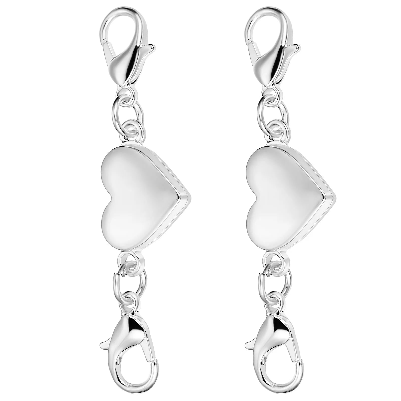 2 magnetische herzförmige Schnallenverbinder für Halsketten aus Silber-Yabubest - Home & More