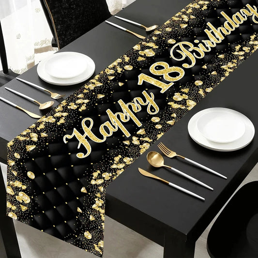 Schwarz Gold Tischläufer 180x35cm für 21. 30. 50. Geburtstag Hochzeit Party Deko