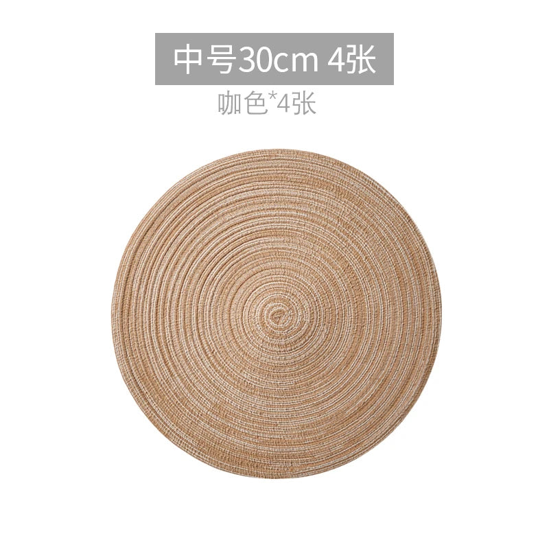 4 oder 6 Runde Tischmatten Gewebt Ramie Anti Rutsch Untersetzer Set