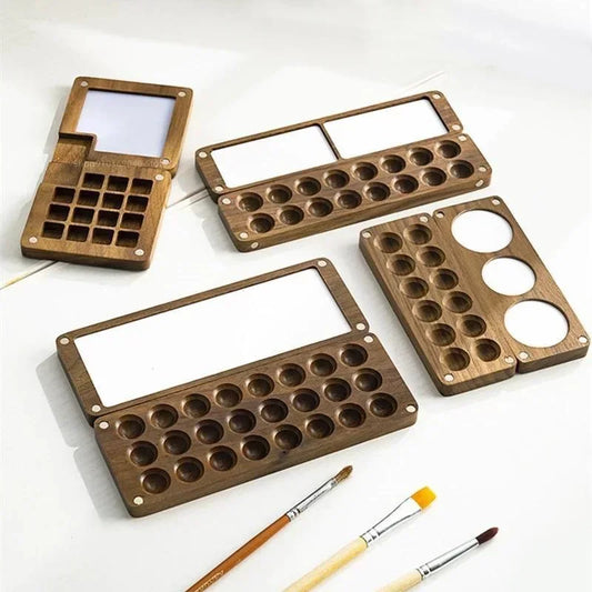 Handgefertigte Walnuss-Holz Aquarellpalette mit magnetischer Farbfixierung, 12-24 Fächer
