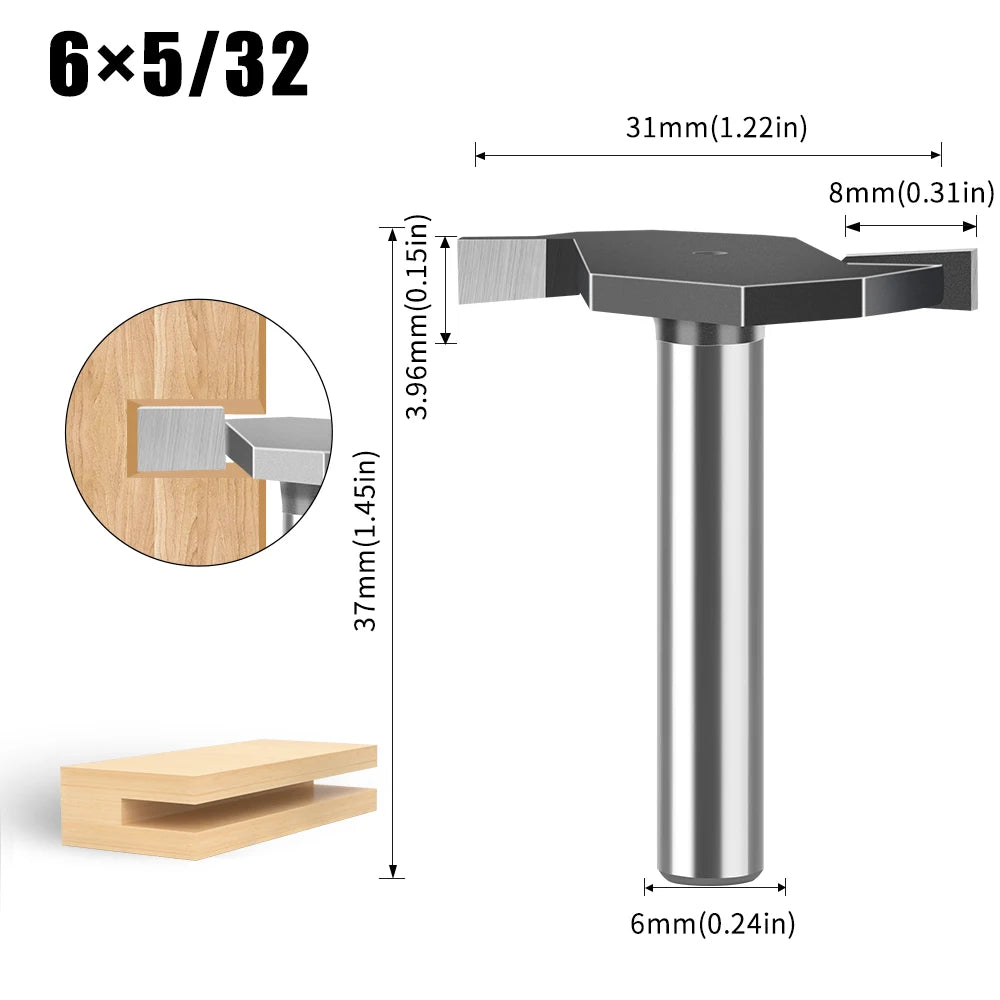 Wolframlegierung T-Cutter Router Bit 6mm 12mm Schaft Fräskopf für Holz