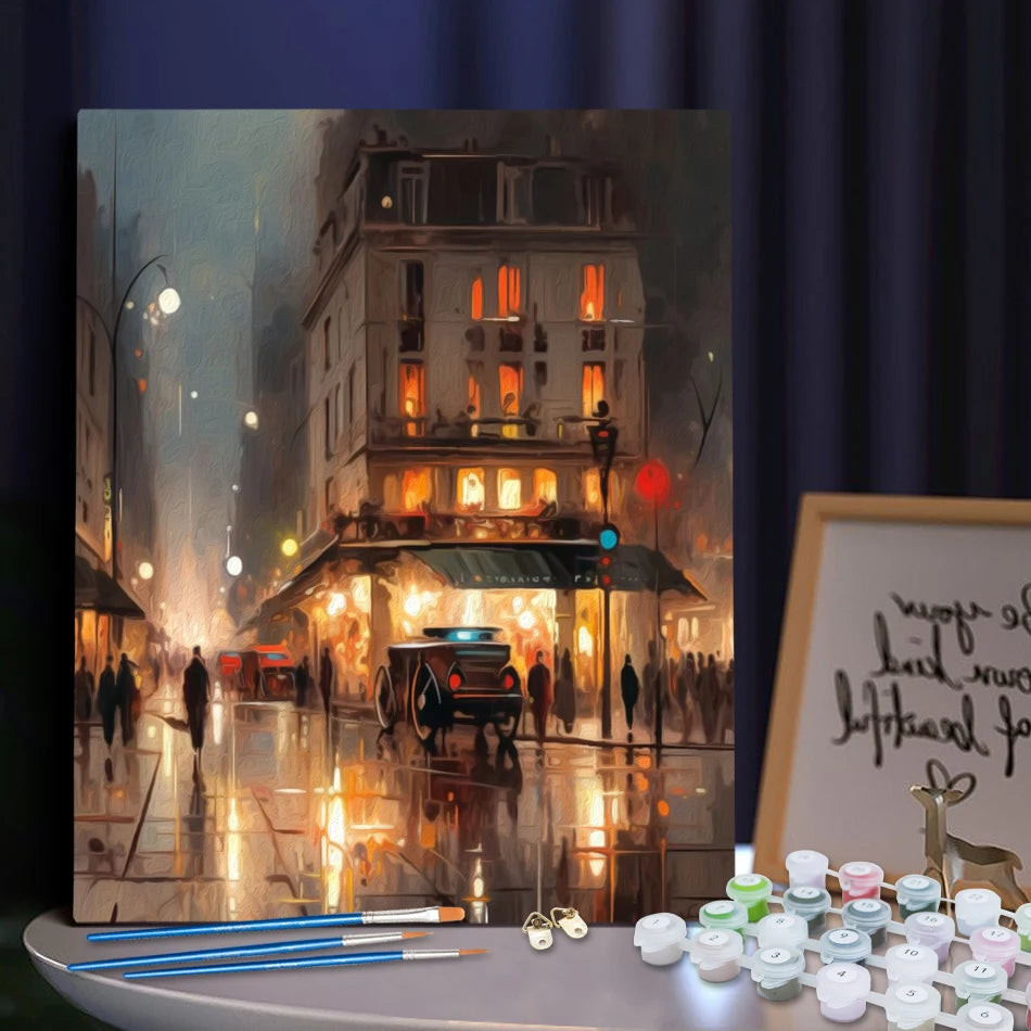 DIY Malen Nach Zahlen Stadtbild Leinwand Acrylfarben Set für Raumdekoration