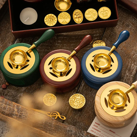 Siegellack Set mit Holzlöffel und Siegelstempel für Dekoration