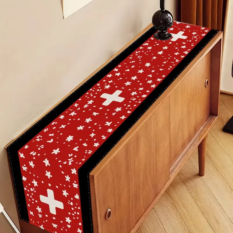 Roter Tischläufer aus Leinen wasserdicht schmutzabweisend für Esszimmer und Restaurant