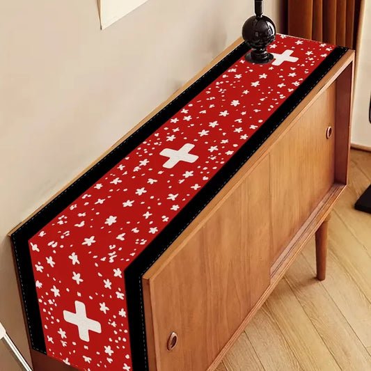 Roter Tischläufer aus Leinen wasserdicht schmutzabweisend für Esszimmer und Restaurant
