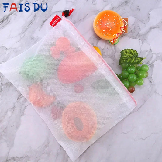 Wiederverwendbare Netzbeutel für Obst Gemüse und Spielzeug