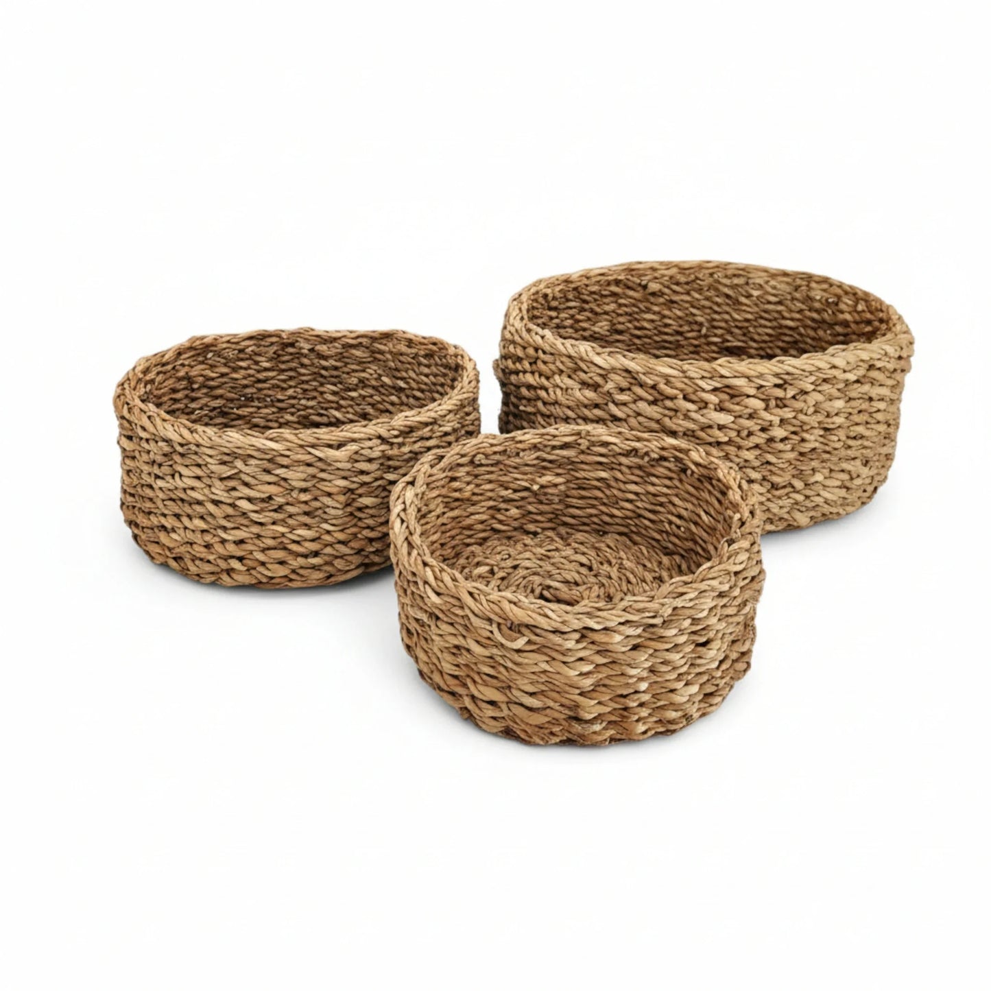 3 Körbe runder Korb Seegras Aufbewahrungskorb Dekokorb natur braun rund Körbche-Miamonda
