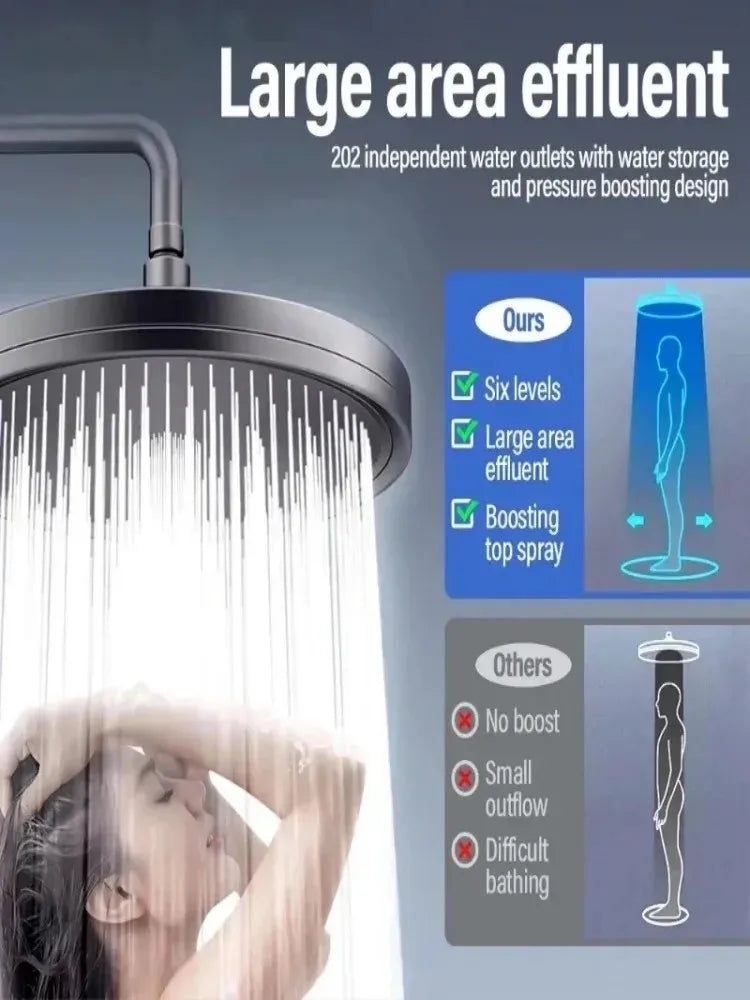 230mm Großer 6 Modi Duschkopf Hochdruck Regen Wasserfall Bad Zubehör