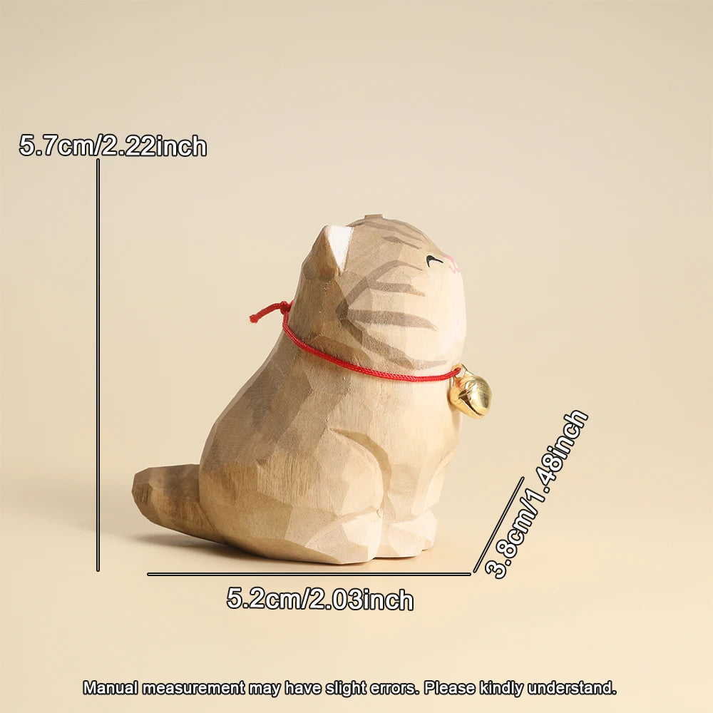 Handgefertigte Holzfigur Tabby Katze für stilvolle Heimdekoration