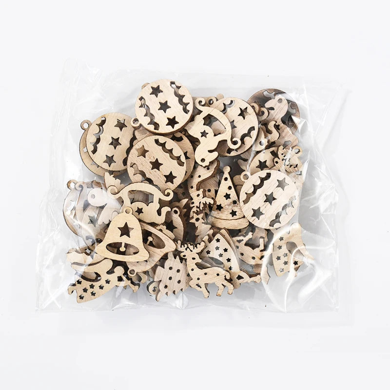 50 teiliges Set unvollendeter Holzornamente für DIY Weihnachtsdekoration