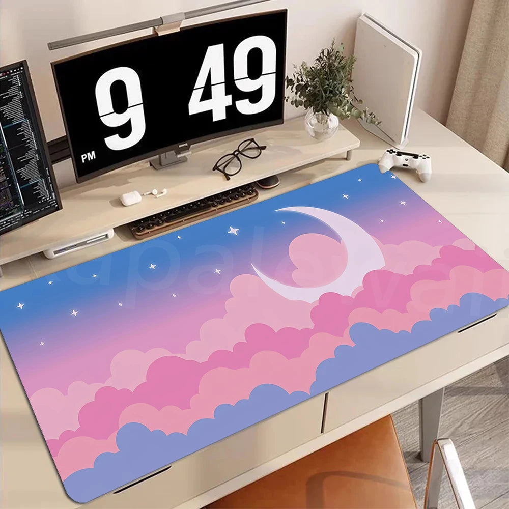 Buntes Gamer Mauspad Cloud Design 90x40cm für PC Schreibtisch