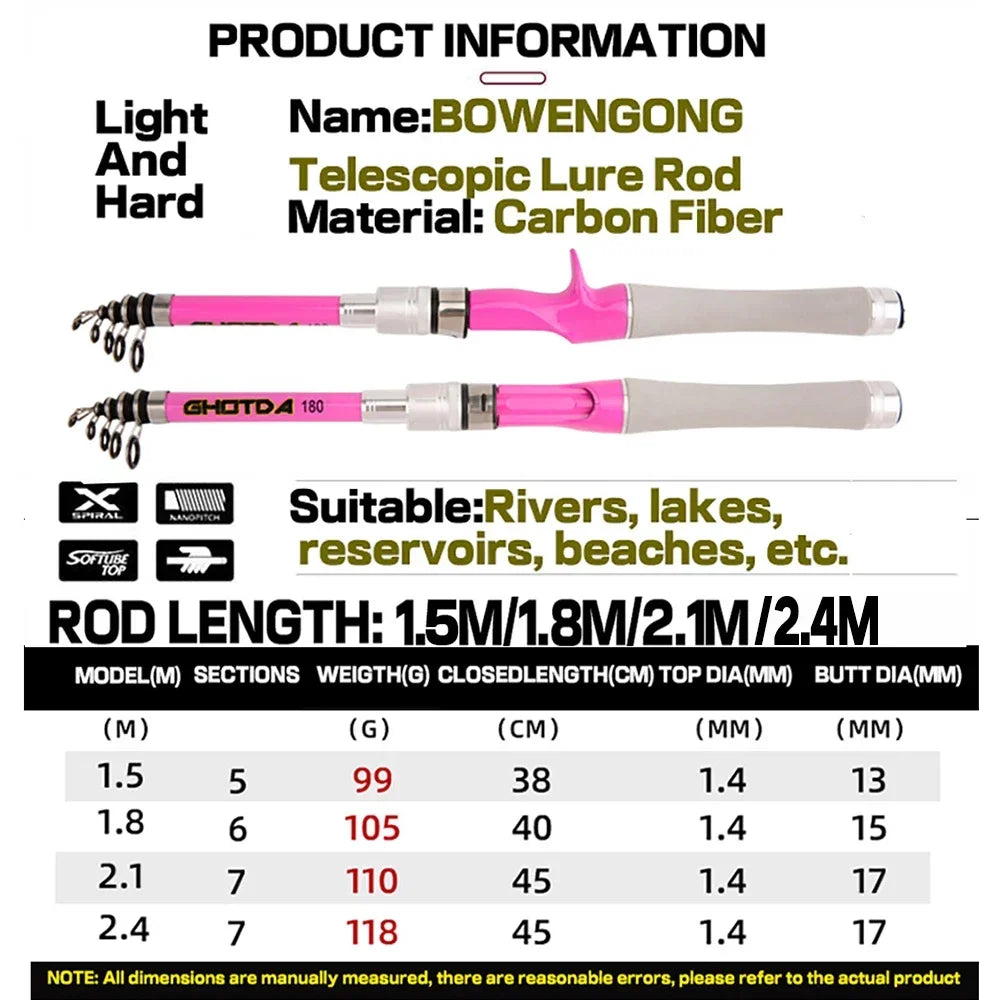 Carbonfaser Köder Stange Teleskop 1,5-2,4m Ultra leicht für Fluss Meer