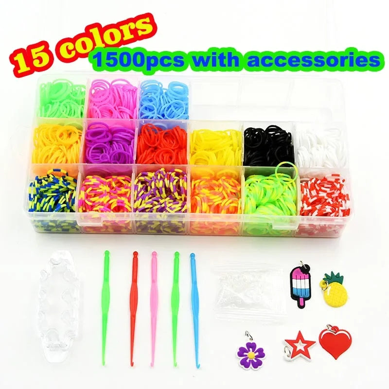 600 1500 Farbiges Gummiband Armbandherstellungsset DIY Kinder Strickset