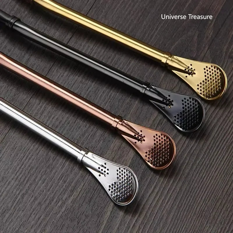 Wiederverwendbare Edelstahl Trinkhalme und Löffel mit Bürste