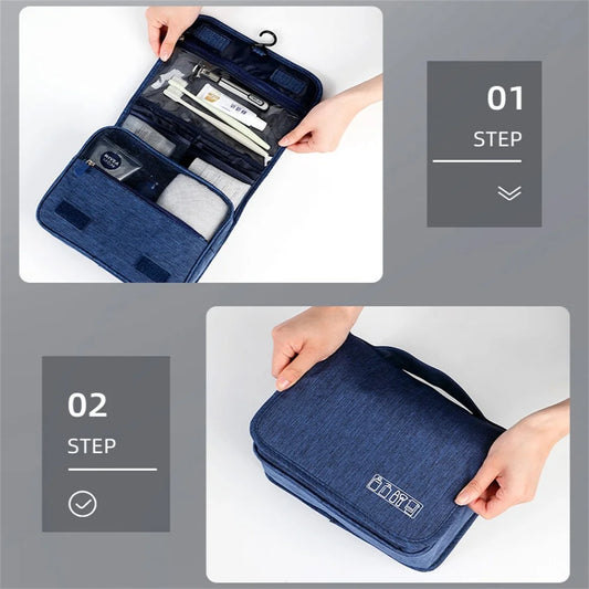 Großer Unisex Kulturbeutel mit Haken, wasserdicht, Reise Make-up Kosmetiktasche
