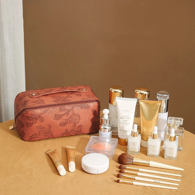 Große Vintage Kosmetiktasche mit Blumenmuster und praktischem Reißverschluss