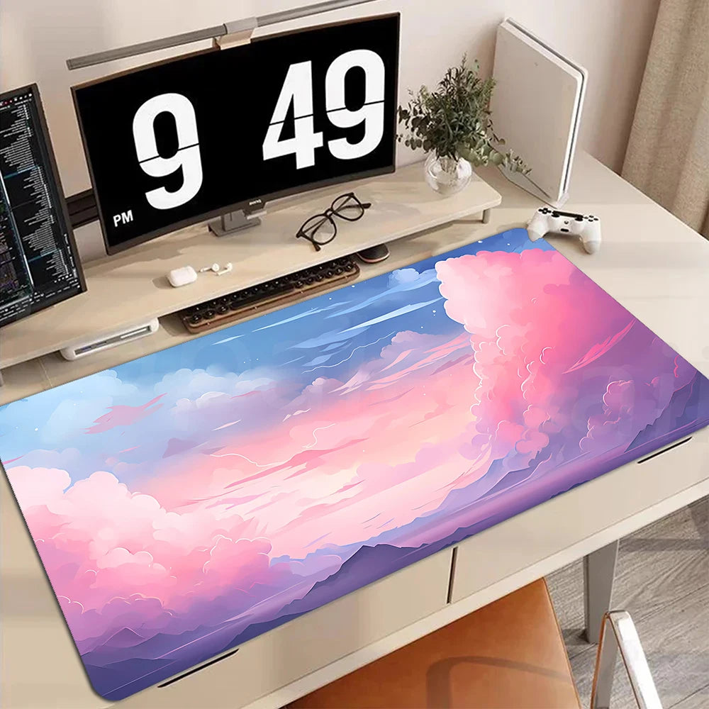 Buntes Gamer Mauspad Cloud Design 90x40cm für PC Schreibtisch