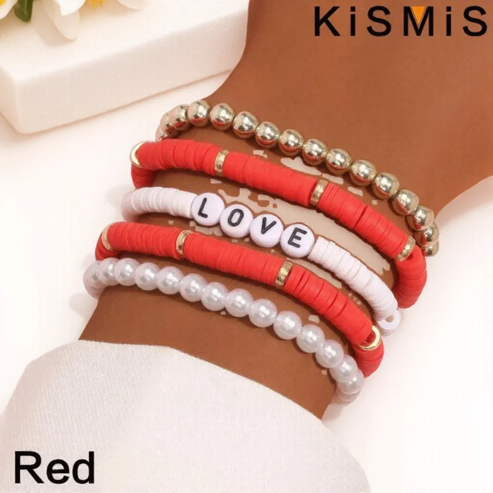 5er Set bunte Tonarmbänder für Damen elastisch weich im Boho Stil