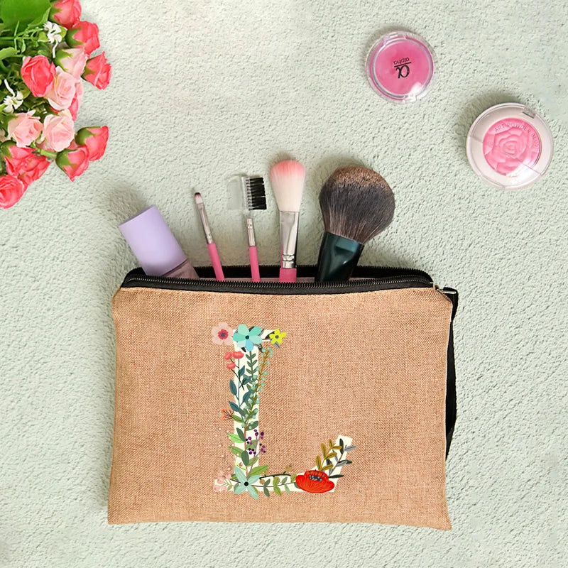 Leichter Leinwand Kosmetikbeutel mit Reißverschluss und floralem Design