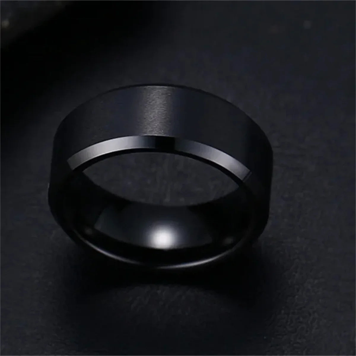 Schwarzer Edelstahl Ring 8mm Band für Hochzeit Verlobung Unisex